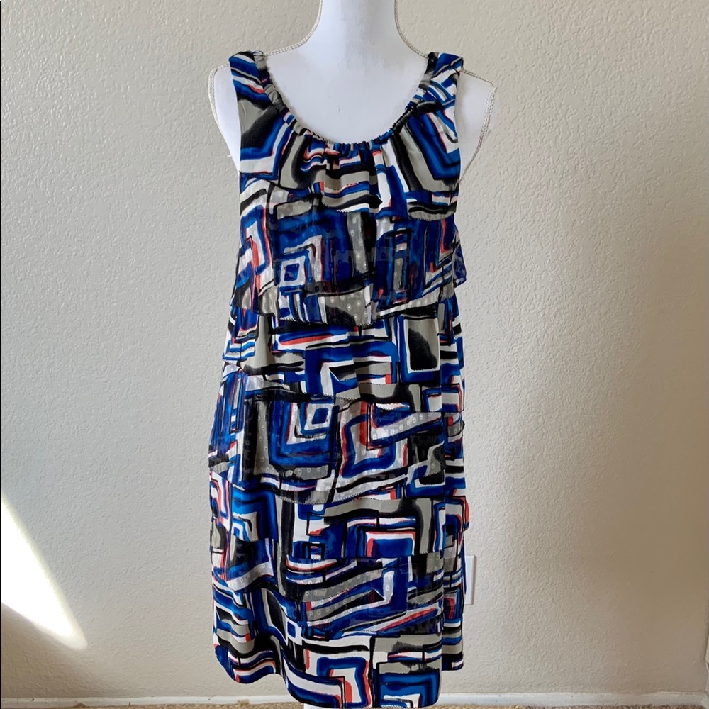 Poleci Ruffled Abstract Silk Dress